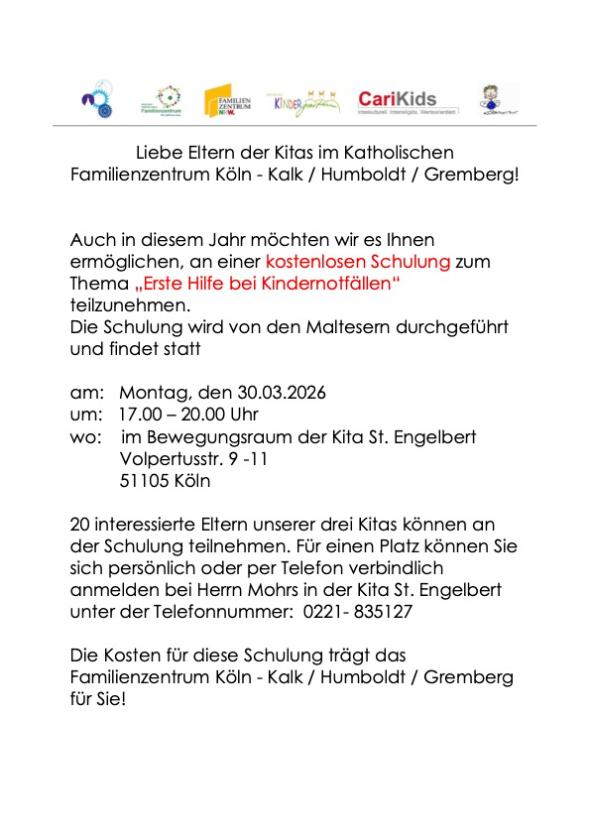 Einladung Erste Hilfe bei Kindernotfällen